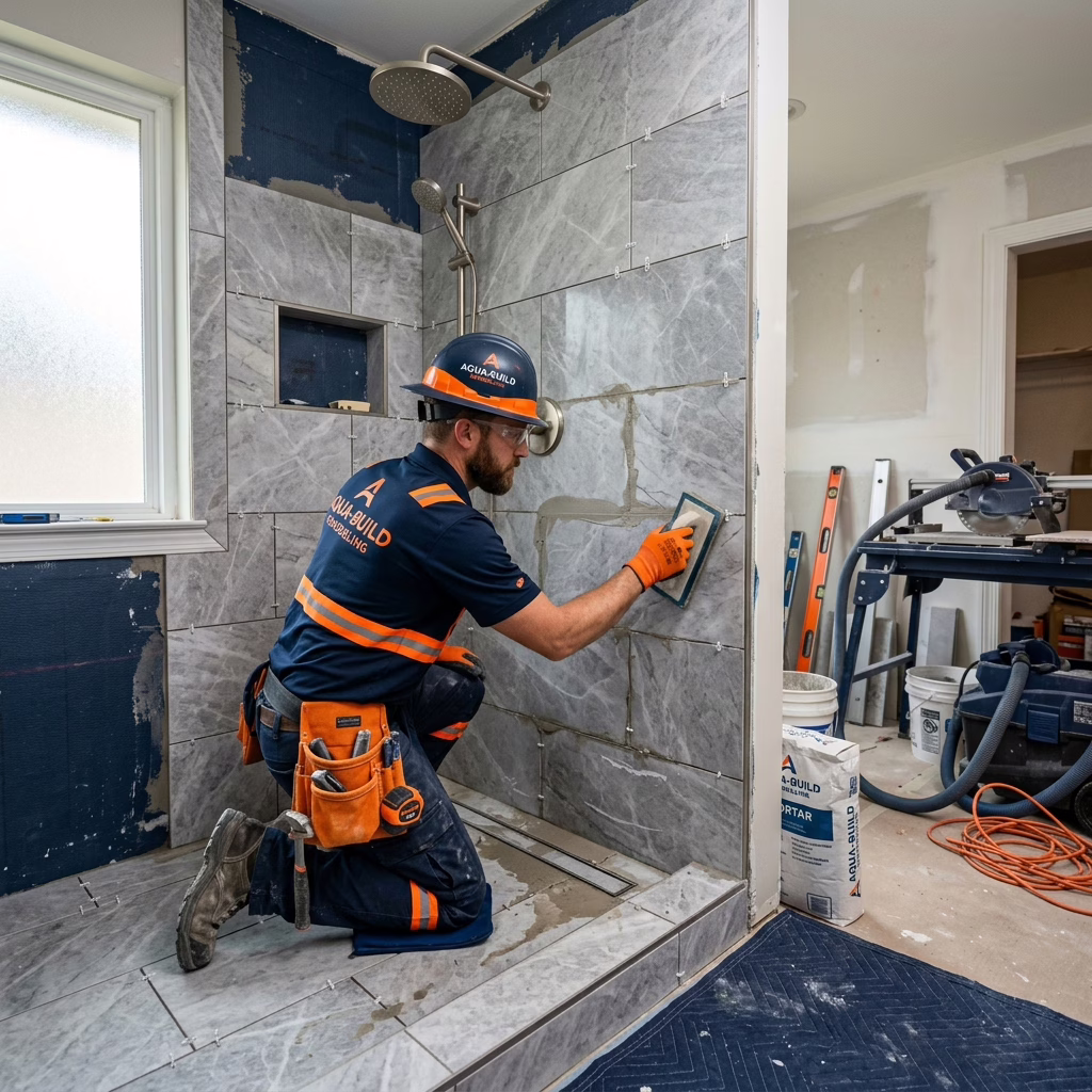 Contractor remodeling walk-in shower