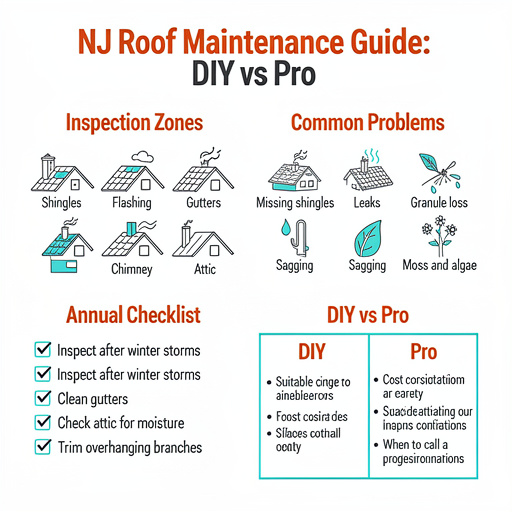 NJ roof maintenance guide: inspection zones, common problems, DIY vs Pro