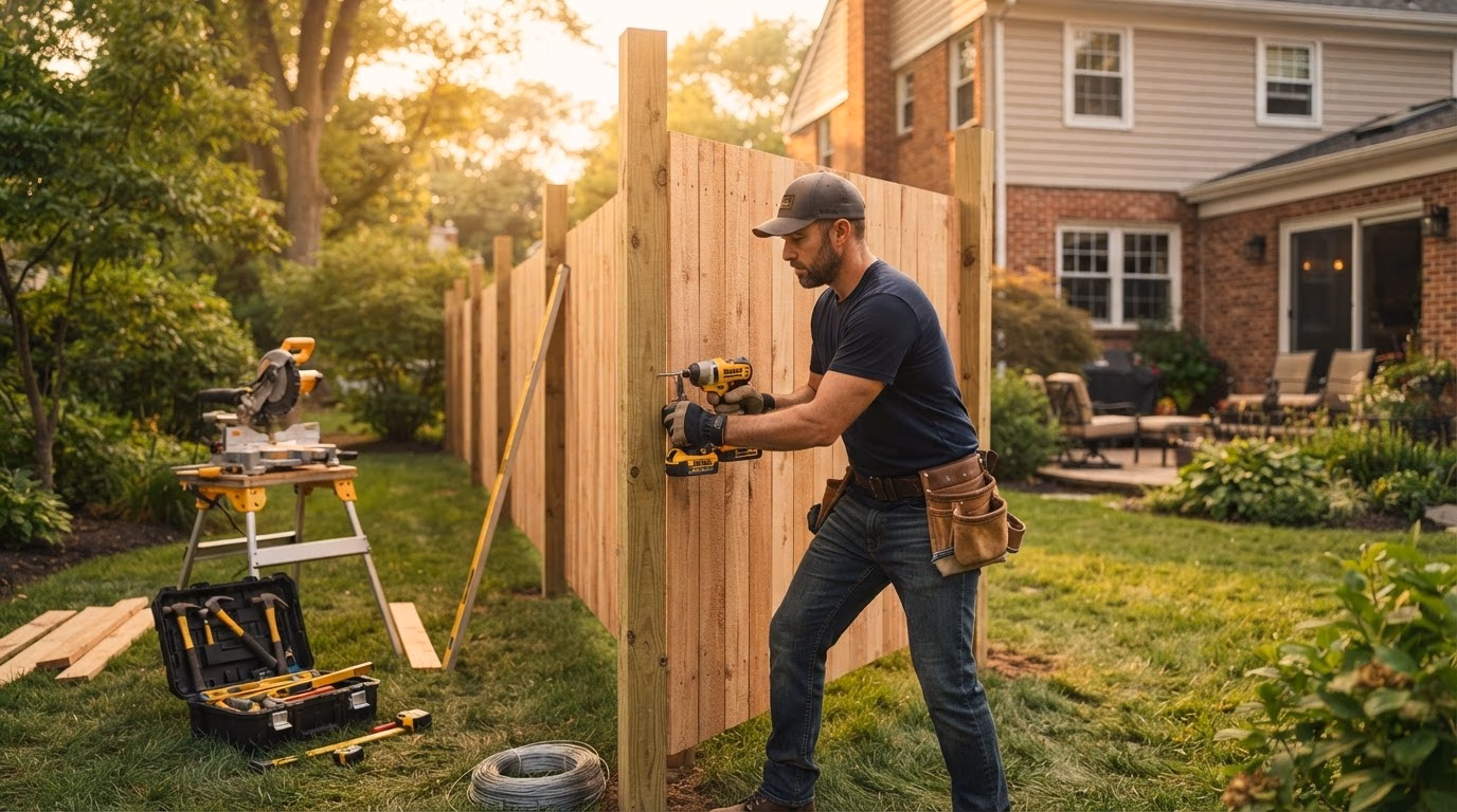 New wooden fence installed in an Ocean Township NJ backyard