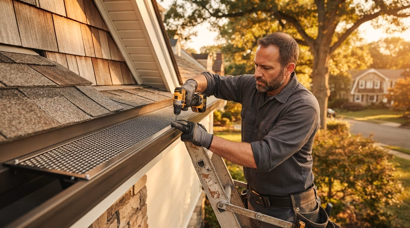 Gutter guard maintenance on a house near Ocean Township NJ