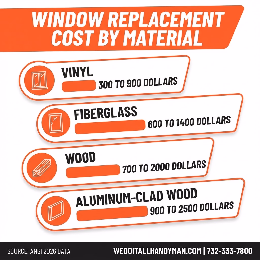 Window replacement cost by material infographic for Ocean Township NJ